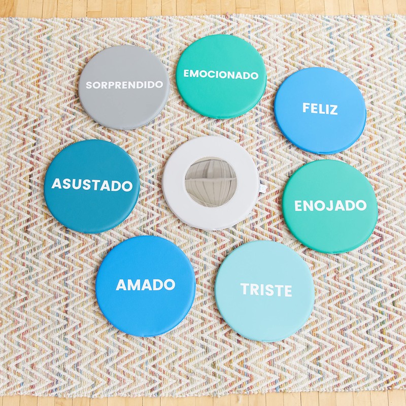 ECR4Kids SoftZone Emotion Pads with Mirror, Spanish, Expression Cushions, Contemporary,