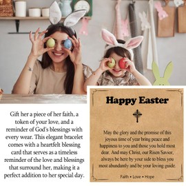 WIKHIA Cross Beaded Bracelet for Girls - Easter Gifts Catholic Religious Christian Jewelry Decorations Easter Egg Stuffers for Kids Goddaughter