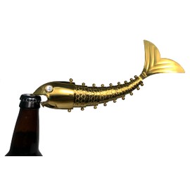 Brass Segmented Fish Beer Bottle Opener from Evvy Functional Art (Gold Finish)