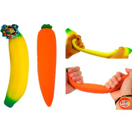 JA-RU Stretchy Banana & Squishy Carrot (2 Pack) Super Squishy Slow Rising Sensory Fidget Fruit Toys for Kids. Stress Relief Therapy Autism Toy. Bulk Party Favor Classroom Prizes. 3340-3342p