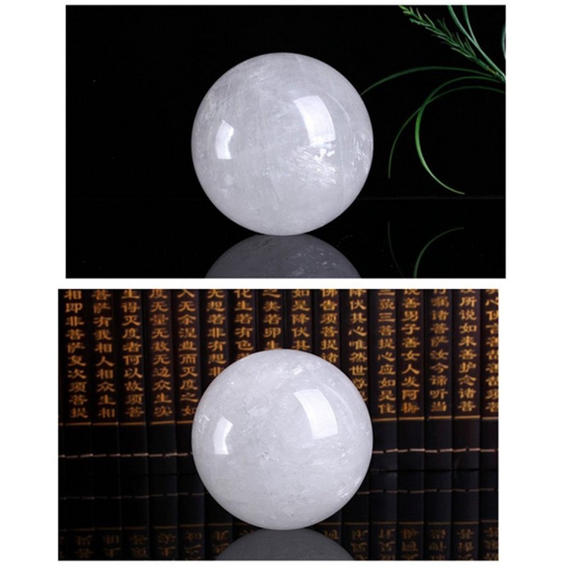 White Crystal Ball Power Stone Round Sphere Figurine Interior Himalayan