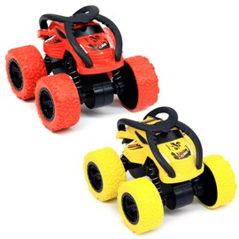 SSKHE Monster Truck Children's Toy, Large Rubber Wheel, Moment of Inertia, Force, Friction, Vehicle, 360 Degree Rotation Toy, Boys, Girls, Gift Set, Red and Yellow, Pack of 2
