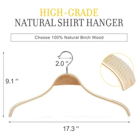TOPIA HANGER Slim Natural Wood Hangers with Extra Soft Non-Slip Rubber Grips, 10-Pack High-Grade Fashion Hanger No Shoulder Bump for Sweater, Camisole, Jacket, Dress, Coat -CT15N
