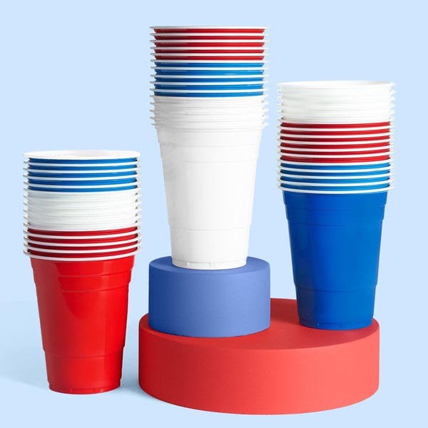 xo, Fetti Party Decorations Fourth of July Cups - 50 Red White and Blue 16 oz Disposable Cups