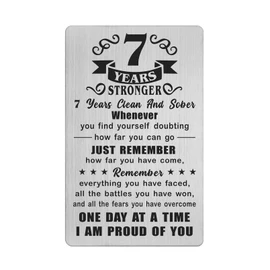 Richesele 7 Seven Years AA Sobriety Gifts for Women Men - 7 Year Stronger and Sober Card - 7 Yrs Addiction Recovery Engraved Wallet Cards Token