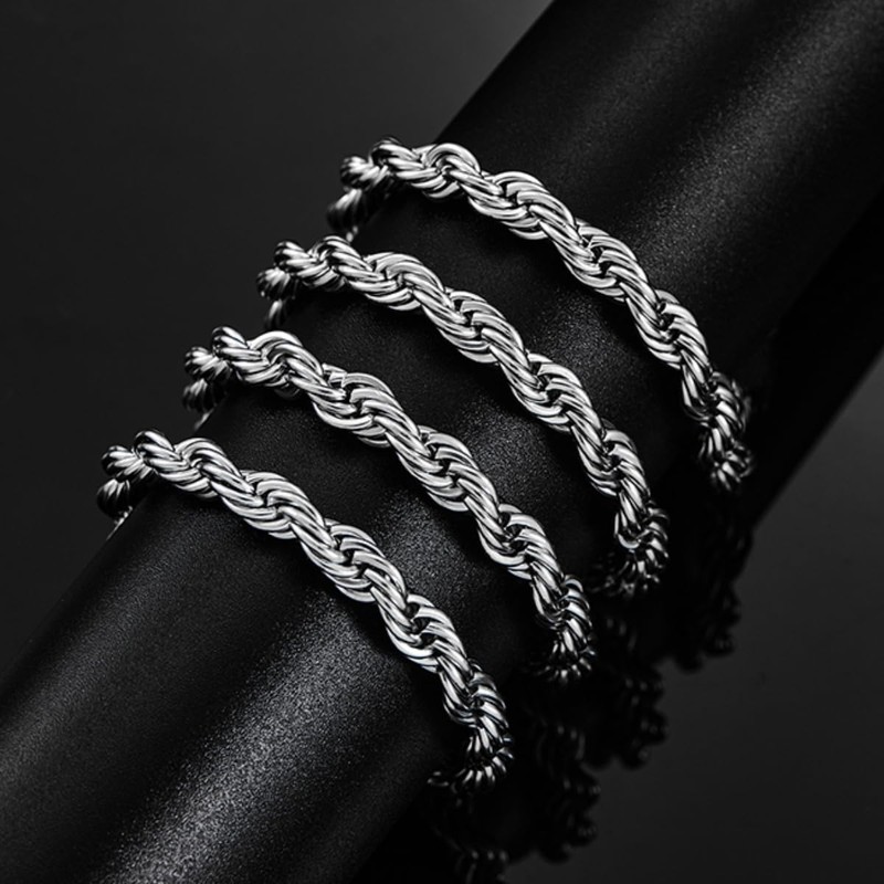 Genérico Collar Cadena Estilo Torzal Acero Inoxidable Unisex Plateado grosor