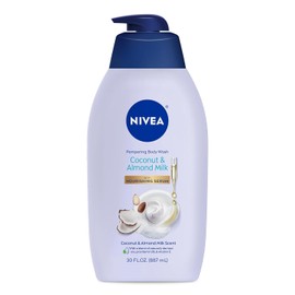 NIVEA Jabón corporal hidratante con leche de coco y almendras para piel seca, botella con bomba de 30 onzas líquidas