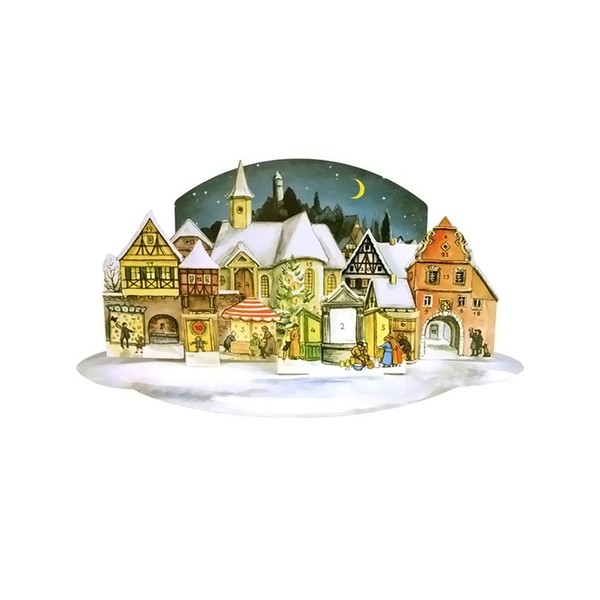 Sellmer Advent Christmas Holiday decor 3-Dimensional Village Scene Calendar Replica of 1955 Design 8.5"H x 19"W x 8.5"D