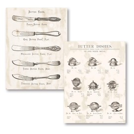 Lovely Vintage Ephemera Butter Knife and Butter Dish Set by Gwendolyn Babbitt; Kitchen Decor; Two 11x14in Poster Prints