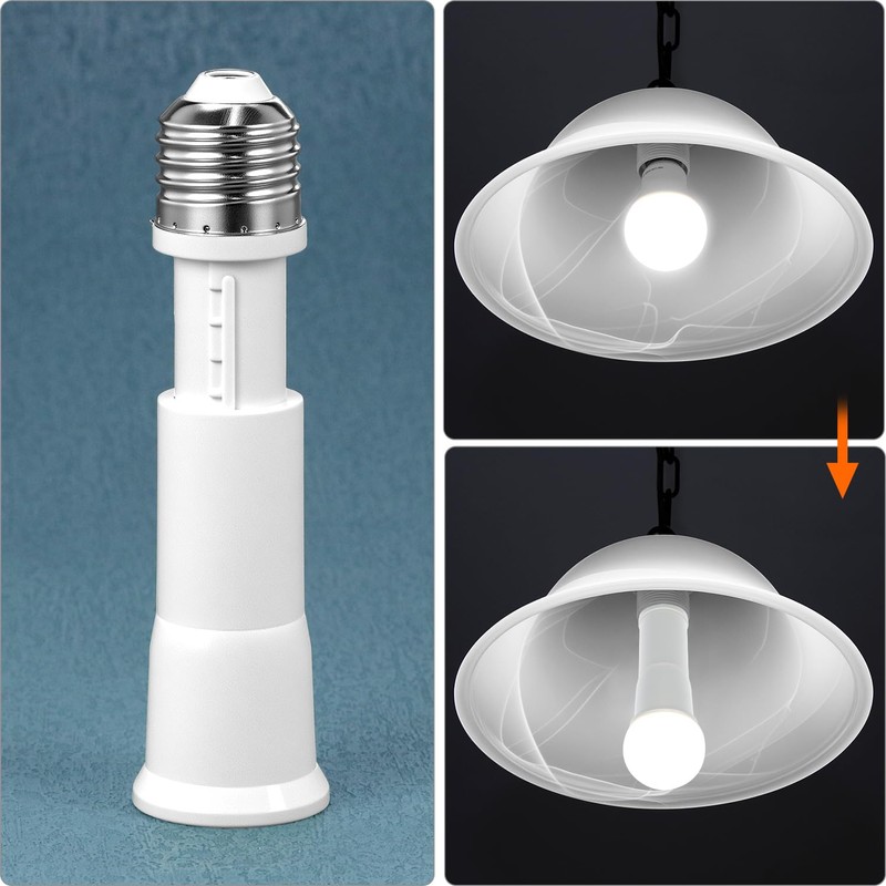 QWORK E26 Light Socket Extender, 2-Pack 4-Level Extendable, Flame-Retardant PBT,