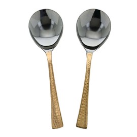 Zap Impex Original Indian hammered served spoon for rice, length: 21 cm, made of stainless steel decorated with copper set of 2