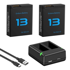 Battery Charger Kit for Hero 13 Black, 2-Pack Battery + Dual-Charge Case with Type-C Charging Cord for Hero 13 Batteries Accessories (2 Batteries+ 1 Charging Box)