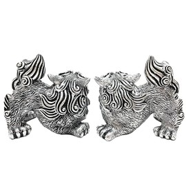 Okinawa Souvenir Shisa Figurine Mini Entrance Gold/Silver Lion Shisa Side (Silver)