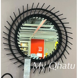 IKEA AUSTBO Mirror Black 24 3/4"  Round Bamboo New
