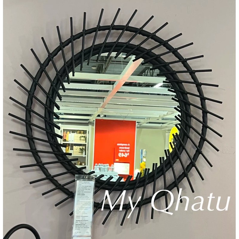 IKEA AUSTBO Mirror Black 24 3/4" Round Bamboo New