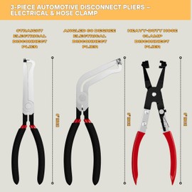 Vigolix 3-Piece Automotive Disconnect Pliers Set – Straight & 60° Angled Electrical Connector Pliers + Heavy-Duty Hose Clamp Plier for Mass Air Flow Sensors, Fuel Injectors & Ignition Coils