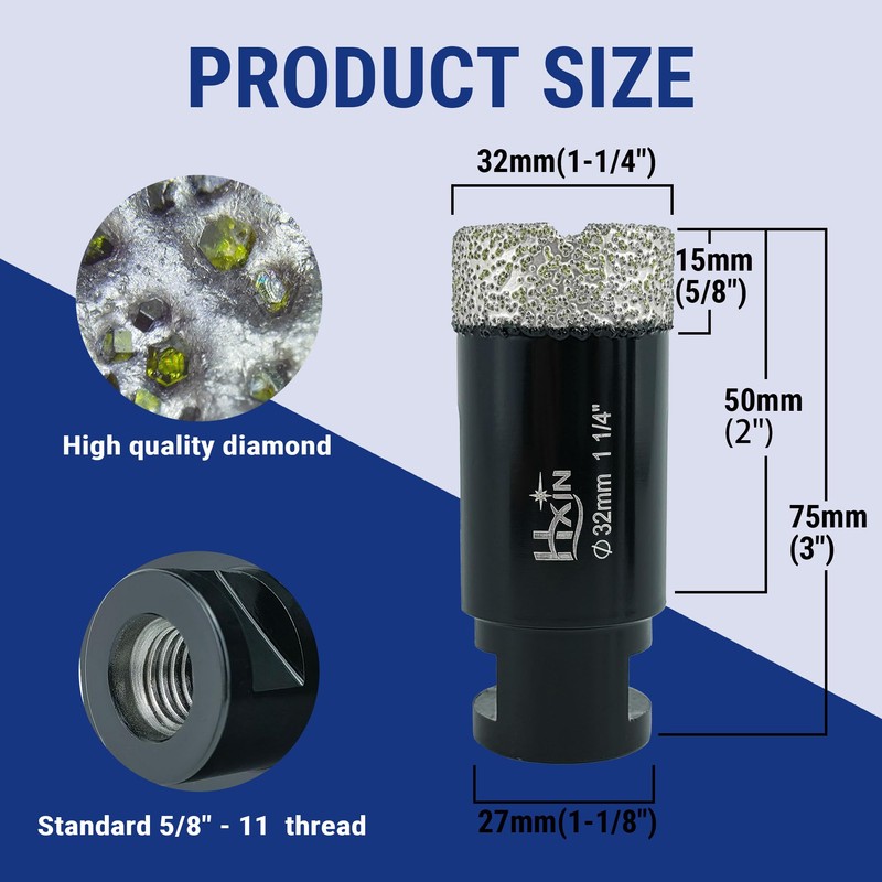 HXIN Brazed Diamond core Drill bit with 5/8"-11 Diamond Hole