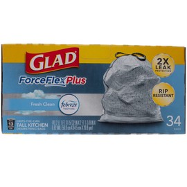 Glad ForceFlex Odor Shield 13 Gal. Tall Kitchen Drawstring Bags 34 ct (Pack of 6)