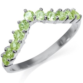 Silvershake Natural Green Peridot White Gold Plated 925 Sterling Silver V Shape Stackable Ring August Gemstone Birthstone Size 7