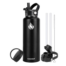 XACIOA Edelstahl Wasserflasche,1200ml/40oz Vakuumisolierte Trinkflasche,Auslaufsichere mit Strohdeckel Flasche BPA-frei Sport für Outdoor Camping Wandern Fahrrad Fitness