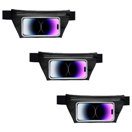 [3 Pack] Journey Crossbody Running Pouch Belt Bulk, Waist Fanny Pack Bag for Fitness Outdoors Hiking Traveling, Sports Phone Holder for Men and Women (Black/Black)