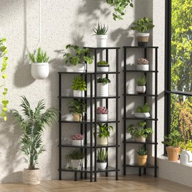 Homedawn Corner Shelf, Corner Bookcase, Industrial 5-Tier Corner Shelf Stand Display Rack,Wall Corner Bookshelf, Living Room, Home Office, Kitchen(Black)