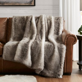 Hyde Lane Ultra Long Pile Faux Fur Throw Blanket, Luxury Fluffy Blankets for Couch Sofa Home Decor, Soft Fuzzy Plush Throws, Striped Brown, 50x60