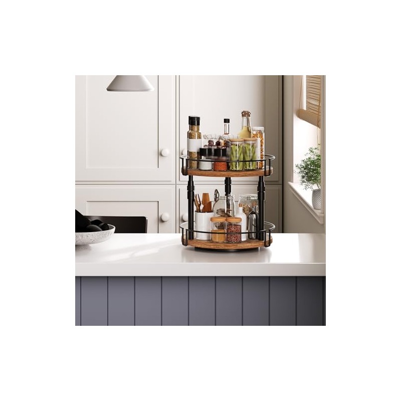 HOOBRO Spice Rack, Kitchen Rack, 2-Tier Height Adjustable, Rotating Spice