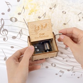 AUEAR, Over The Rainbow Wooden Music Box Hand Crank Laser Engraved Vintage Musical Box Small Musical Box Unique Gift for Birthday Wedding Christmas Valentines Day (Style D)