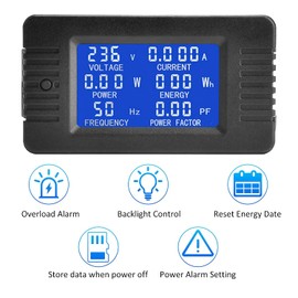PEACEFAIR PZEM-022 AC Digital Meter Multifunction Tester Voltage Tester Current 100A AC80-260V Multimeter Ammeter Voltmete with Closed Type CT