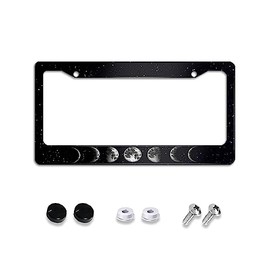 Moon Starry Sky License Plate Frames Holder Cover for Women, Black Car Accessories Tag Frames Holder Cover Aluminum 2 Holes and Screws Decoration Accessory Gifts for Men Boys US Standard 12X6 Inch