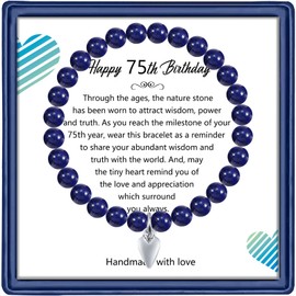 75th Birthday Gifts for Women Men, Amethyst Beads Birthday Bracelet for Woman Truning 75 Years Old Jewelry Gift for Her Women Mom Sister Best Friend Wife Grandmother Birthday Gifts (Lapis Lazuli)