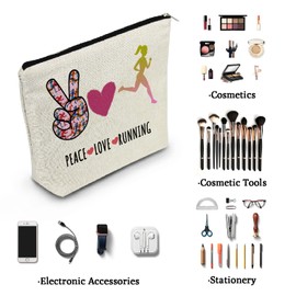 YULUENZE Gifts for Running Enthusiasts Cosmetic Bag for Women Toiletry Bag Gift Marathon Athlete Gifts Makeup Bag for Running Lovers - Peace Love Running