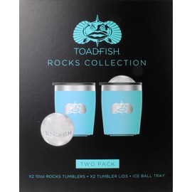 Toadfish Non-tipping 10oz Double Wall Insulated Stainless Steel Rocks Tumbler 2-Pack Gift Set w/Ice Ball Tray & Easy Slide Lid - Teal