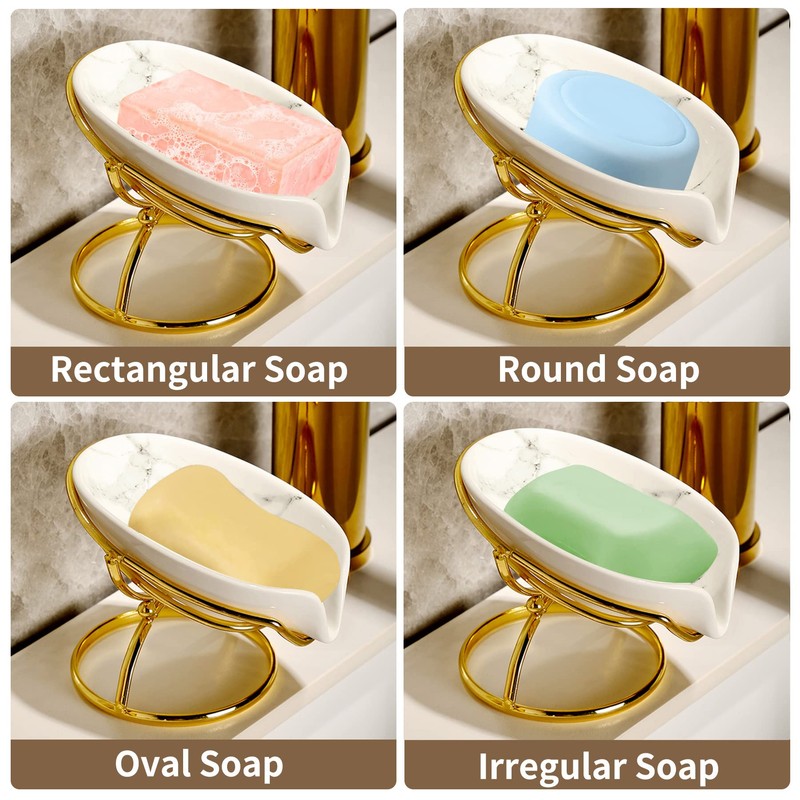 Dobbyby Leaf-Shaped Ceramic Soap Dish with Drain, Soap Holder, Soap
