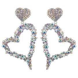 Rhinestones Heart Earrings for Women Gold Heart Stud Earrings Heart Crystal Earrings for Girls Wedding Bridal Party Prom Dating Jewelry Gifts Sliver