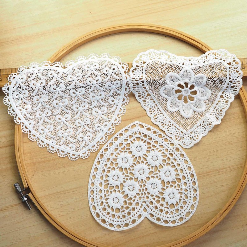 Xiufortion 11PCS Extra Large Heart Shapes Lace Applique Embroidery Organza