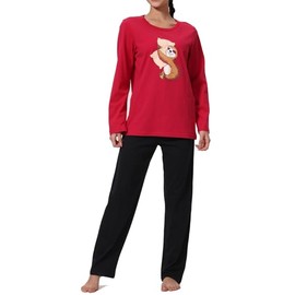 In One Clothing - Girls Long Pyjamas Soft Single Jersey 100% Cotton, Bordeaux - Sloth with Cushion