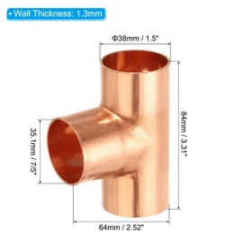 PATIKIL 1-3/8 Inch ID Tee Copper Fitting, 1 Pack 3 Way Welding Joint Pressure Pipe Fitting with Sweat Connection for HVAC, Air Conditioner, Plumbing