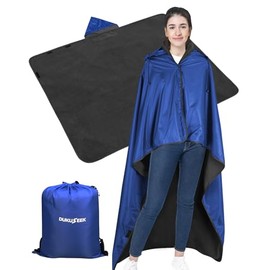 DUKUSEEK Outdoor Waterproof Stadium Blanket with Hood, Windproof Camping Blankets for Cold Weather, Sports, Yard, Soccer, Large Warm Fleece All Weather Blankets, Dark Blue 59"x56"