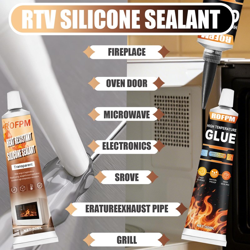 ROFPM High Heat Silicone Glue Clear and Black, 100ml Heat