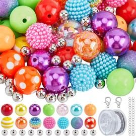 SUNNYCLUE 106Pcs Bubblegum Beads Bubble Gum Beads Bulk 20mm Acrylic Bead Rainbow Color Large Chunky Beads Acrylic Rhinestone Spacer Beads for Jewelry Making Bracelet Necklace Pen Craft Supplies