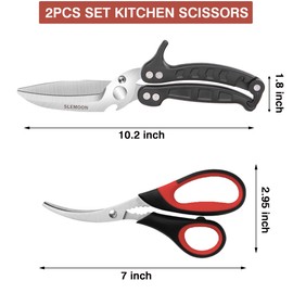 SLEMOON Heavy Duty Kitchen Scissors Poultry Shears 2pcs set Black