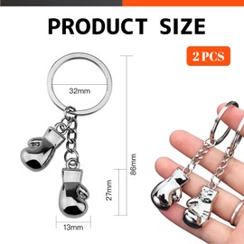 Hugwish Boxing Gloves Key Fob 2 Pieces, Key Fob Boxing Glove, Mini Boxing Gloves, Keyring Boxing for Boxing Fan Gift, silver