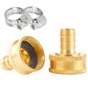 Uenede 2PCS Solid Brass Garden Hose Repair Connector 3/4" GHT Female x 1/2" Barb Fittings Include 2 Stainless Steel Clamps