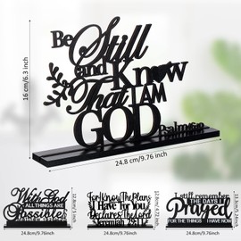 Blulu 4 Pack Inspirational Table Decorations Wooden Christian Faith Bible Verse Centerpieces Black Motivational Prayer Room Blessed Signs for Home Office Living Room Kitchen Farmhouse Art Decor