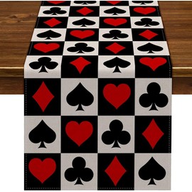 Nepnuser Linen Casino Table Runner Las Vegas Party Decoration Poker Night Themed Birthday Party Supply Dining Room Kitchen Home Decor (13" x 108")