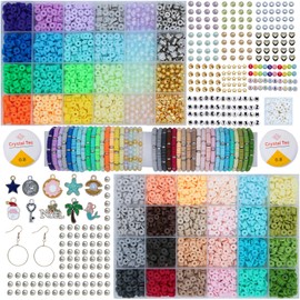 Clay Beads Bracelet Making Kit - Friendship Bracelet Kit with 7340 PCS Polymer Clay Beads, Letter Beads, Number Beads and Charms - Arts and Crafts for Kids Ages 8-12
