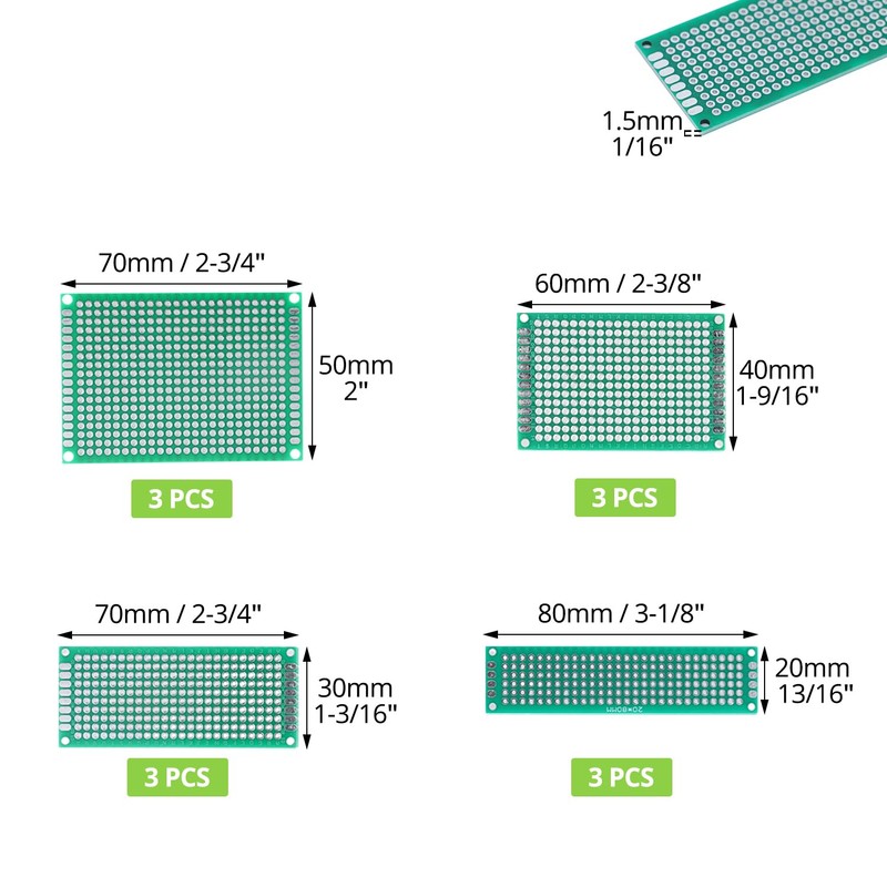 QWORK® 46 Stück Leiterplattenset, Doppelseitige Prototyp-Leiterplatten, PCB Board Kit mit