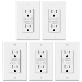 ELECTECK 5 Pack GFCI Outlets 15 Amp, Tamper Resistant (TR), Ultra Slim GFI Receptacles with LED Indicator, Ground Fault Circuit Interrupter, Decor Wallplate Included, ETL Listed, White